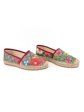 Gucci GG Flora Espadrilles Beige Canvas Flats Floral Supreme Size 40 US 10